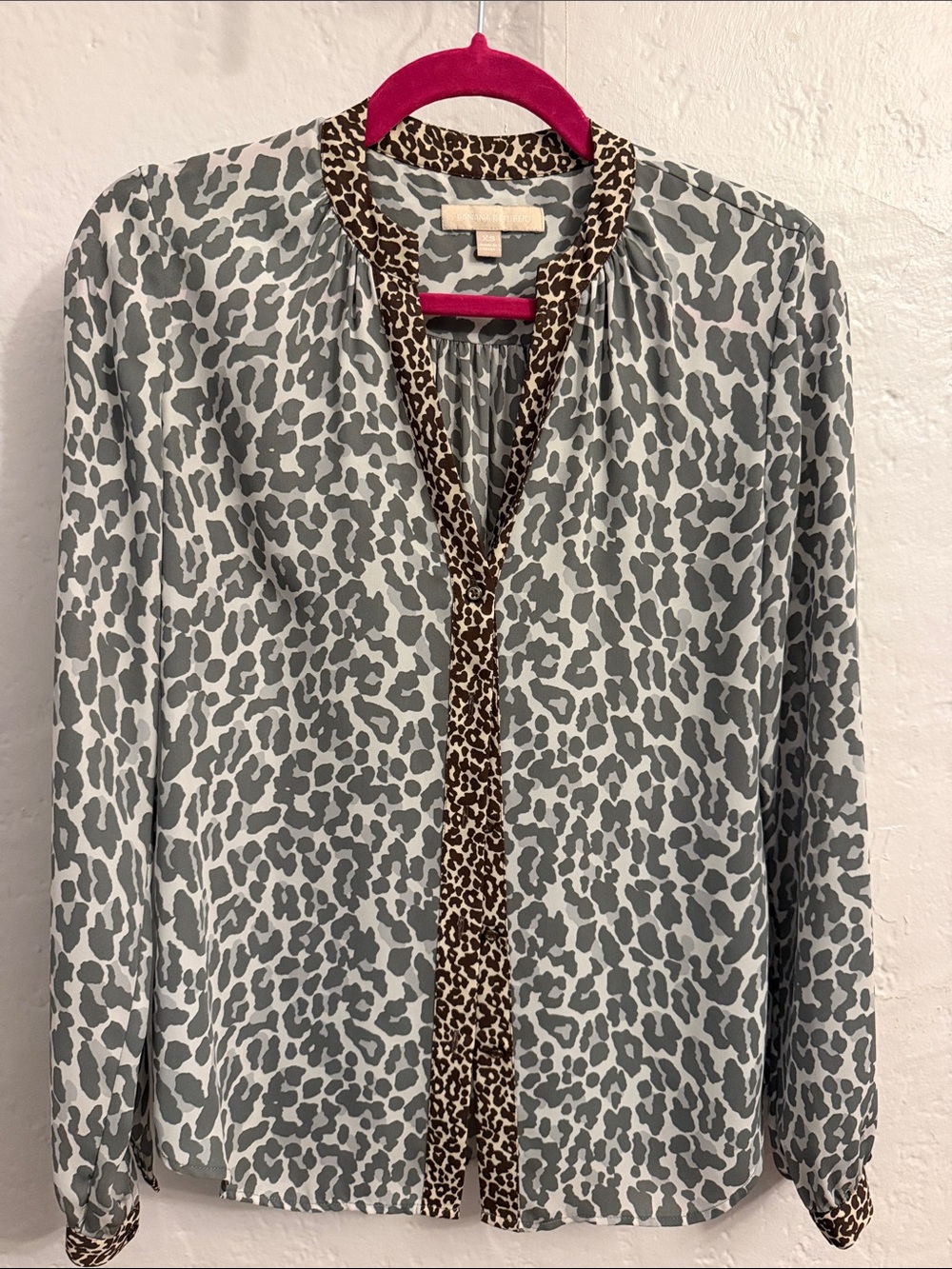 Banana Republic Gray Animal Print Blouse Blazer with Brown Leopard Trim